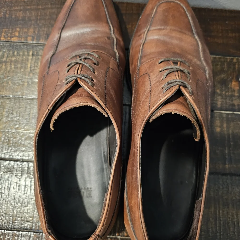 BOSS Mettor Oxford Brown Leather Lace Up Dress Shoe Office Mens Size 9